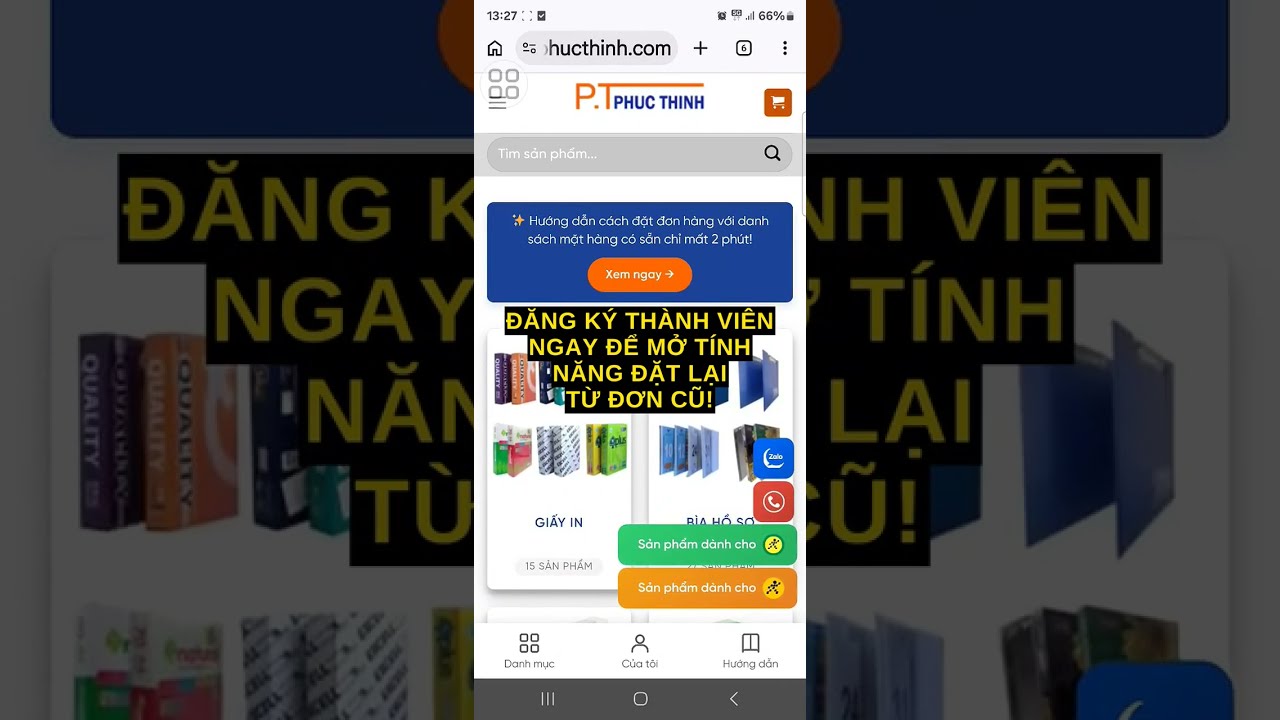 Đặt lại đơn hàng văn phòng phẩm cũ bằng điện thoại