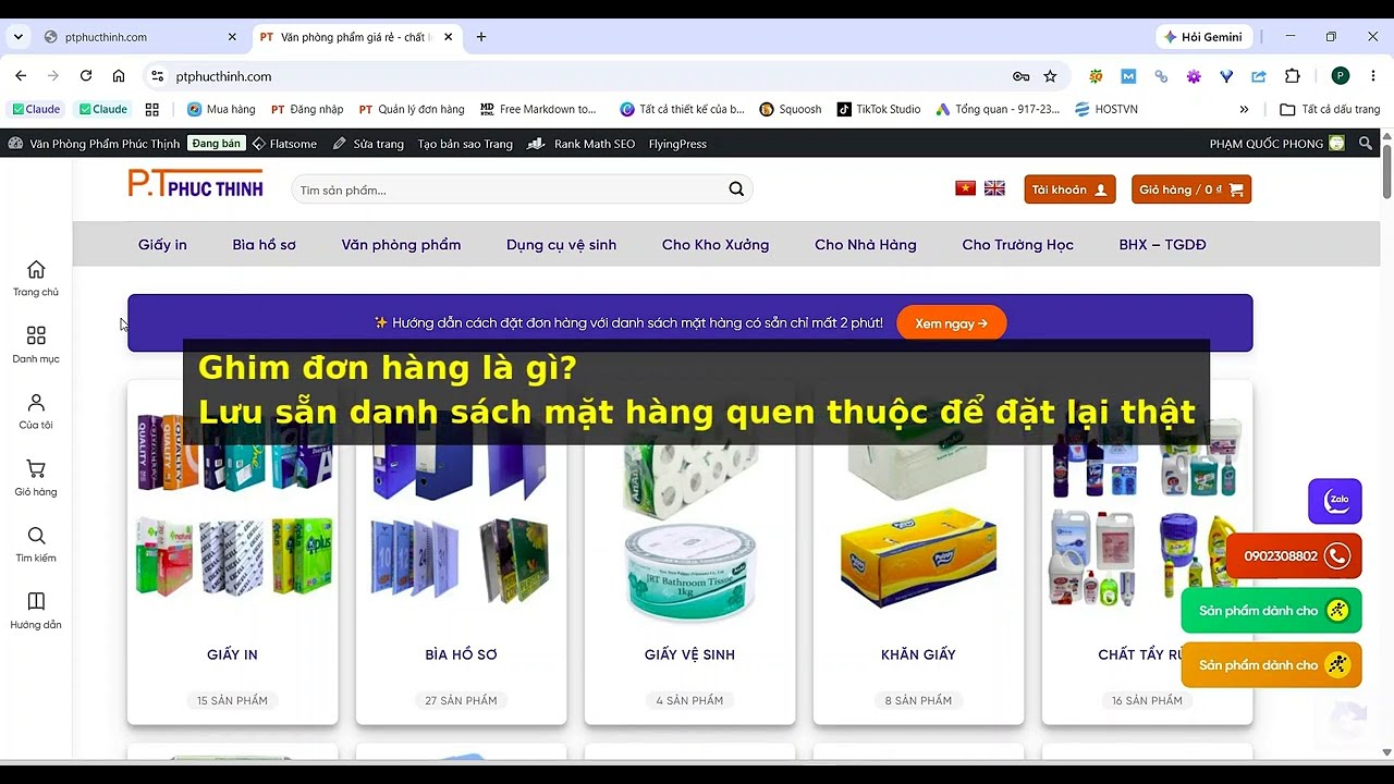 Cách ghim đơn hàng để đặt lại nhanh mỗi tháng trên website Phúc Thịnh