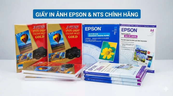 Bao bì xấp giấy in ảnh Epson NTS chính hãng định lượng dày với tem mác đầy đủ phân phối bởi PT Phúc Thịnh.