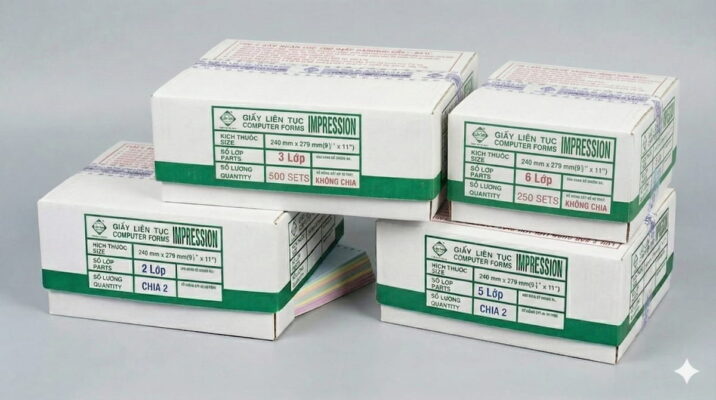 Thùng giấy in liên tục 240x279 mm chia 2 tiết kiệm thương hiệu Impression chính hãng với đường xé răng cưa chuẩn xác.