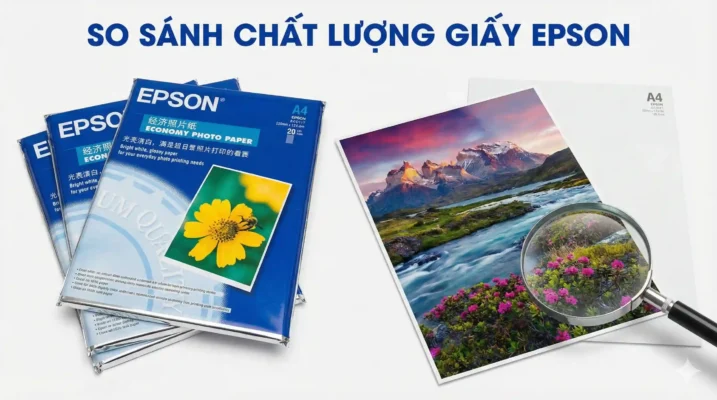 Hai bản in cùng một hình ảnh đặt cạnh nhau để so sánh chất lượng giấy Epson hiển thị màu sắc rực rỡ, sắc nét hơn hẳn so với giấy in ảnh thông thường bị xỉn màu.