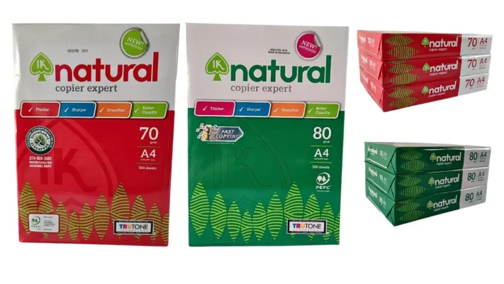 Bảng so sánh công nghệ TruTone trên giấy IK Natural với giấy in thông thường về độ sắc nét và khả năng thấm mực.