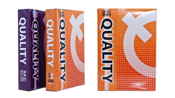 Hình ảnh bao bì thùng giấy Quality A4 chính hãng cận cảnh nguyên đai nguyên kiện tại kho PT Phúc Thịnh.