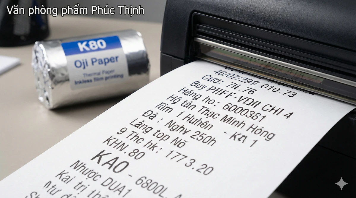 Cuộn giấy in nhiệt K80 bề mặt láng mịn giúp bản in đậm màu và hiển thị thông tin rõ ràng.