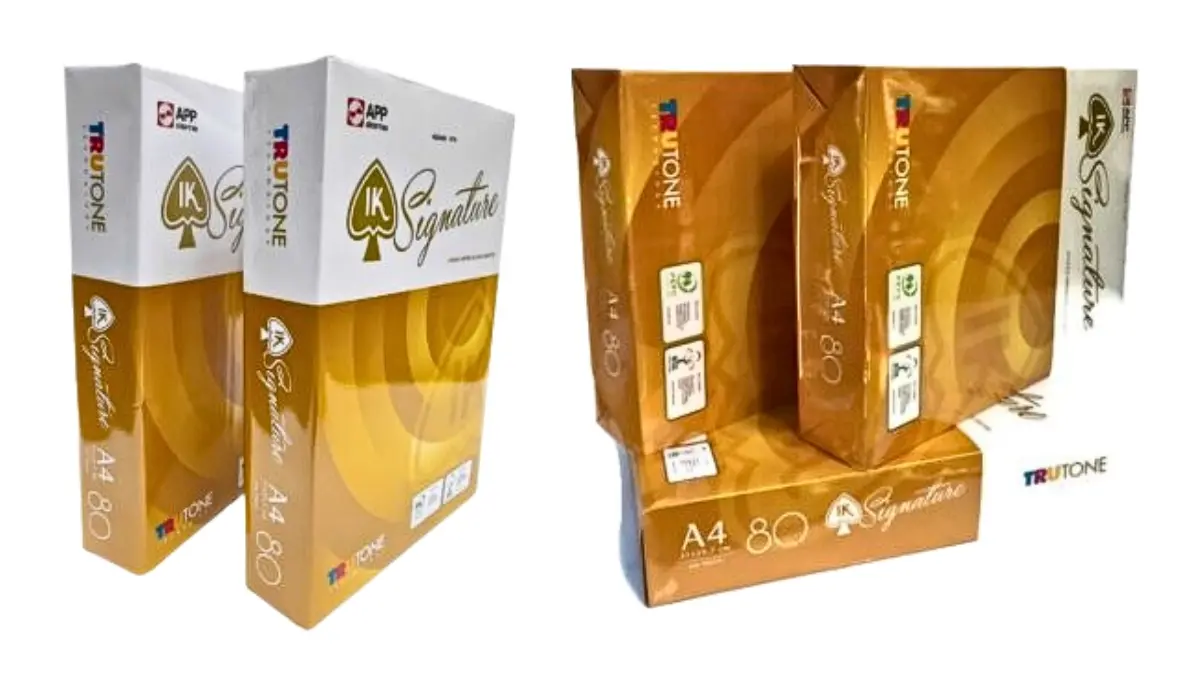 Hình ảnh phóng to so sánh công nghệ Trutone IK Signature mang lại mật độ điểm ảnh dày đặc và màu đen sâu hơn so với giấy in thông thường.