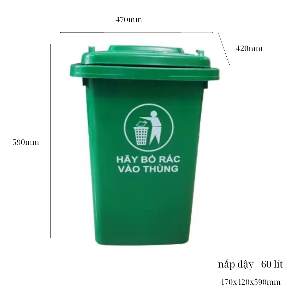Thùng rác nhựa công cộng 60 lít nắp kín có bánh xe nhựa HDPE