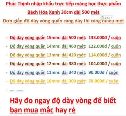 màng bọc bhx 30cm 500m giá rẻ chỉ cho BHX