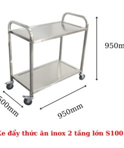 xe đẩy thức ăn inox 2 tầng lớn