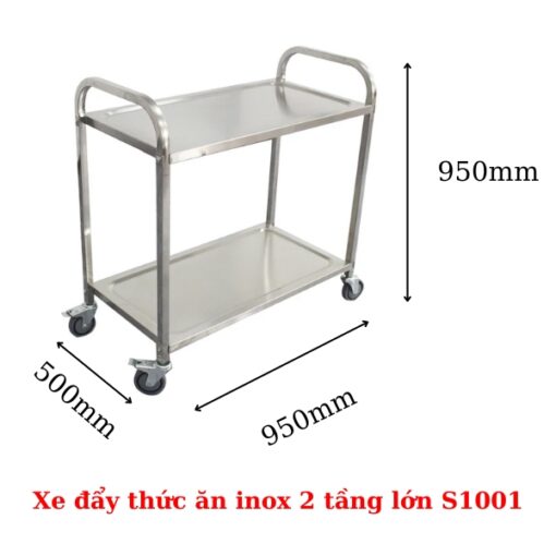 xe đẩy thức ăn inox 2 tầng lớn