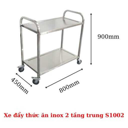 xe đẩy thức ăn inox 2 tầng trung