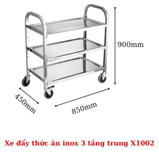 xe đẩy thức ăn inox 3 tầng trung