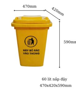 thùng rác 60l nắp đậy màu vàng