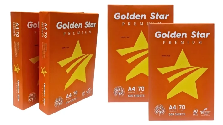 Cận cảnh độ láng mịn và không bụi của bề mặt giấy Golden Star chống kẹt giúp mực in bám đều sắc nét.
