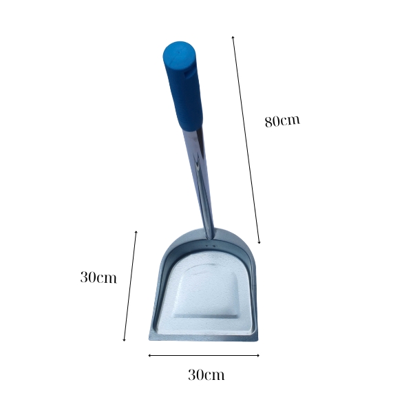 Ky hốt rác inox 304 cán dài 80cm, lòng ky rộng 30cm, tay nắm bọc nhựa xanh