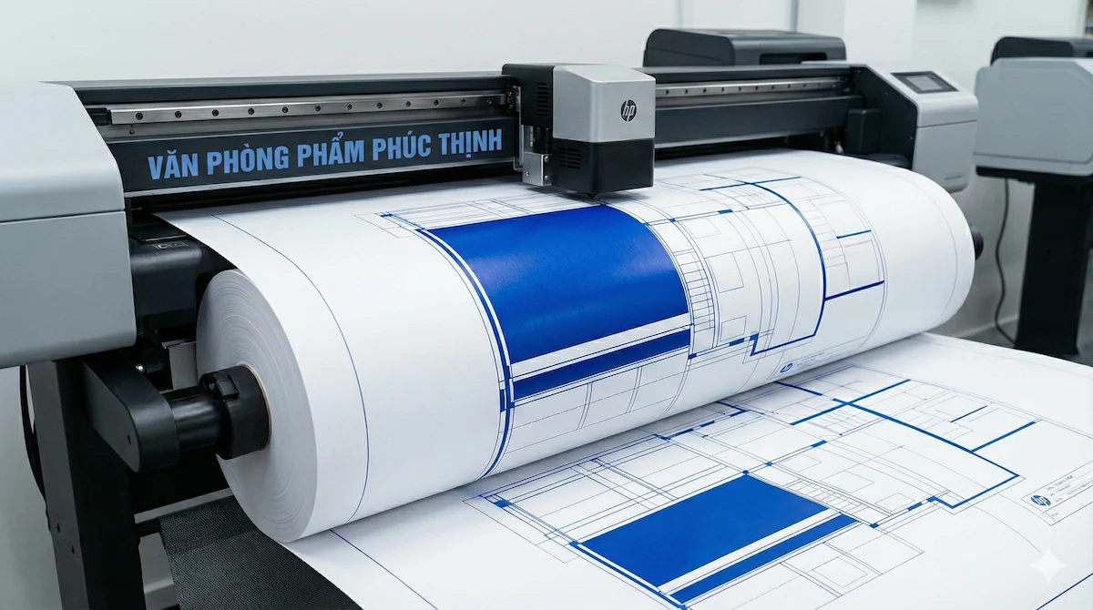 Cuộn giấy A0 định lượng 100gsm lõi nhỏ với bề mặt trắng sáng, mịn màng chuyên dùng cho máy in khổ lớn.