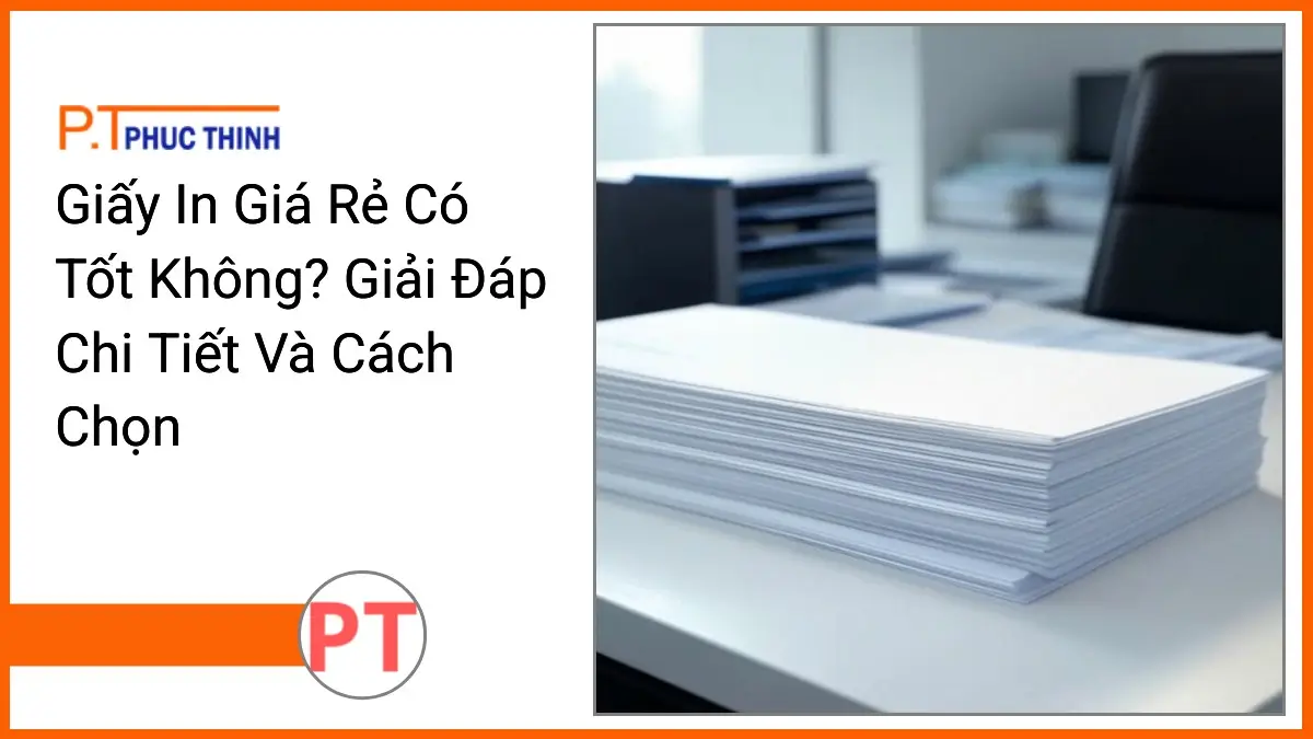 Chồng giấy in giá rẻ PT Phúc Thịnh trắng sáng trên bàn làm việc văn phòng, chất lượng tốt, tiết kiệm chi phí.