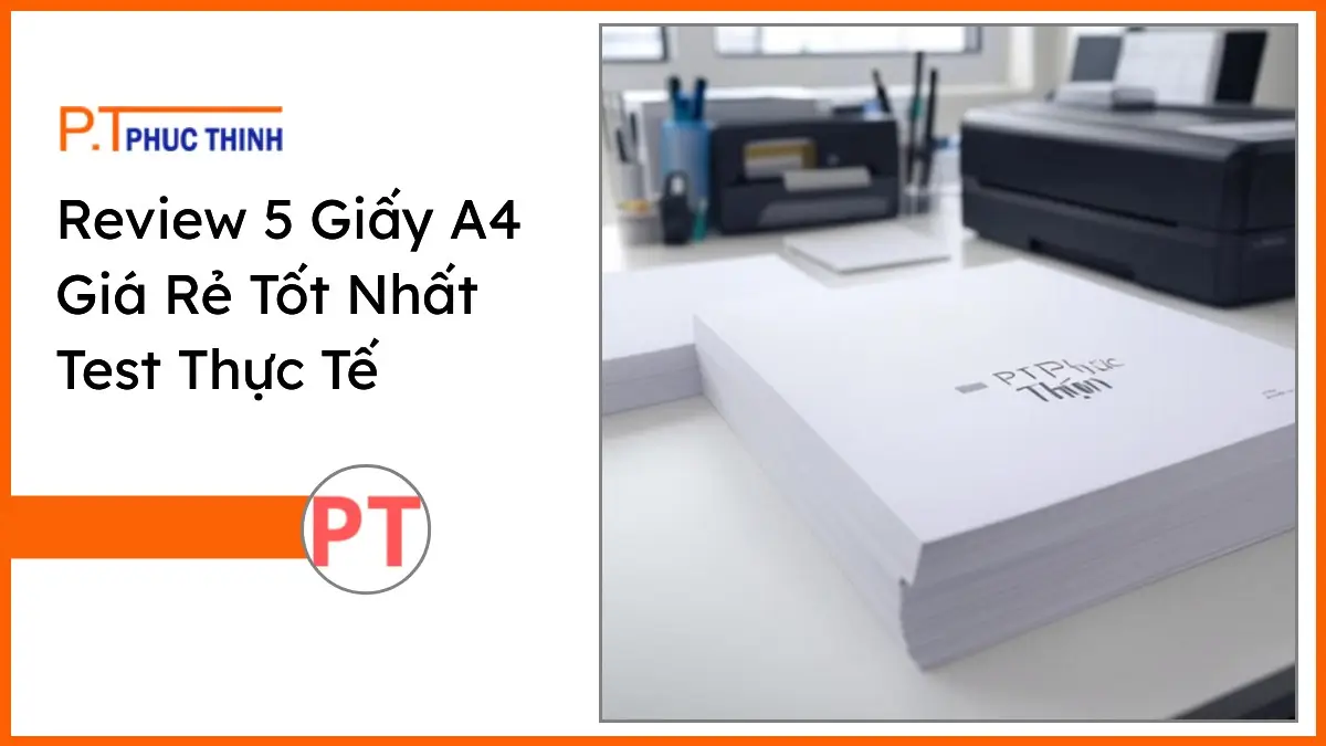 Chồng giấy in A4 giá rẻ chất lượng tốt PT Phúc Thịnh trên bàn làm việc văn phòng hiện đại