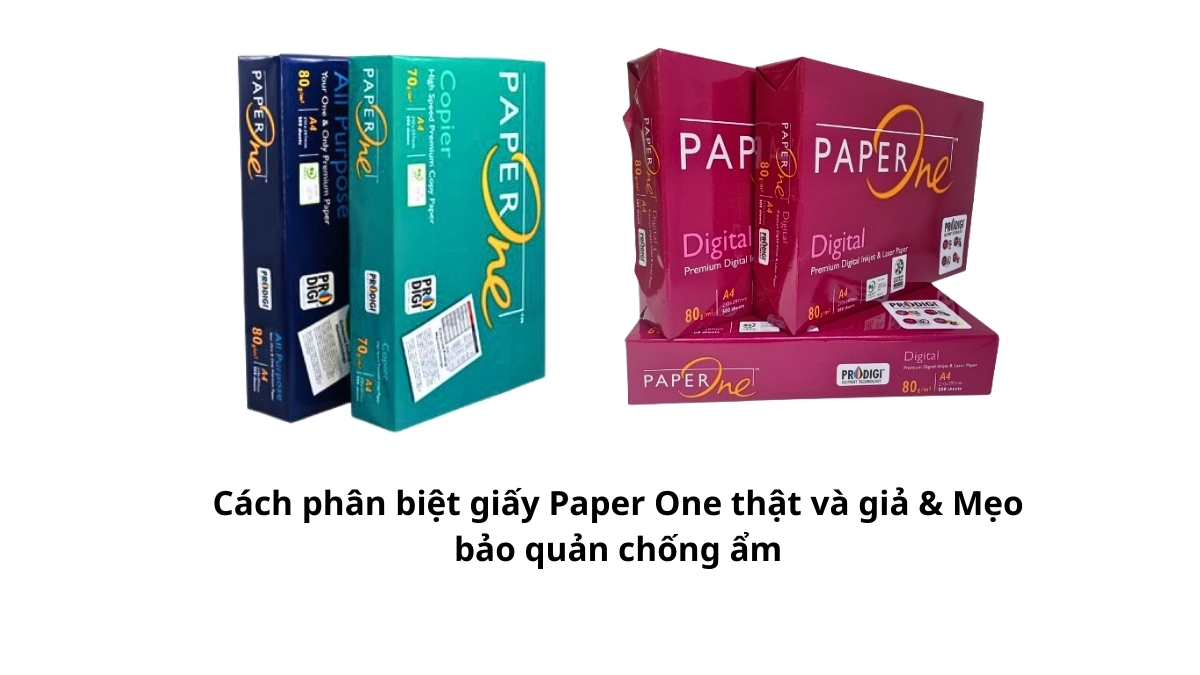 Hình ảnh đặt hai ram giấy cạnh nhau để hướng dẫn cách phân biệt giấy Paper One thật và giả & mẹo bảo quản chống ẩm hiệu quả cho văn phòng.