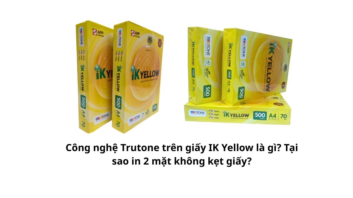 Minh họa cơ chế hoạt động của công nghệ Trutone trên giấy IK Yellow giúp hạt mực bám chặt trên bề mặt giấy.