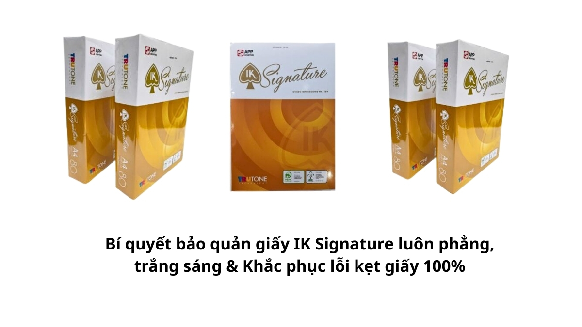 So sánh ram giấy IK Signature được bảo quản khô ráo, phẳng phiu với giấy bị ẩm mốc do môi trường độ ẩm cao.