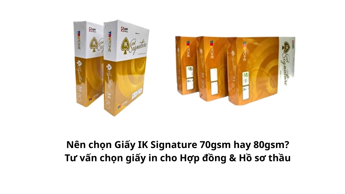 So sánh độ dày và độ cứng thực tế giữa hai định lượng giấy IK Signature 70gsm và 80gsm giúp doanh nghiệp dễ dàng phân biệt.