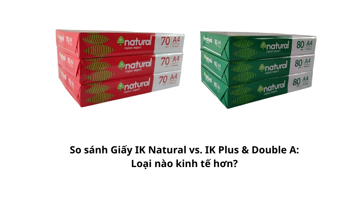 So sánh Giấy IK Natural vs. IK Plus & Double A: Loại nào kinh tế hơn? Phân tích chi tiết độ trắng, giá thành giúp bạn tối ưu chi phí in ấn. Xem giá sỉ PT Phúc Thịnh!