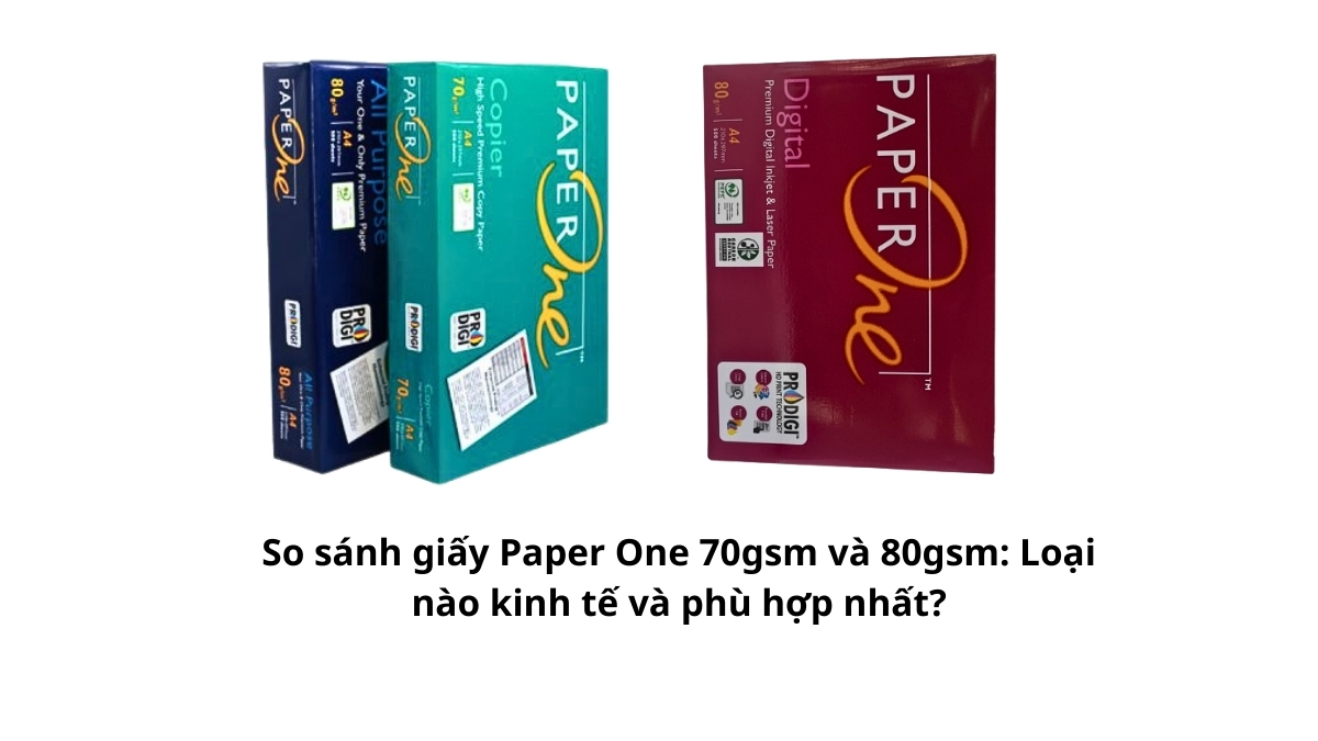 Hai ream giấy Paper One 70gsm và 80gsm đặt cạnh nhau để so sánh bao bì và độ dày thực tế.