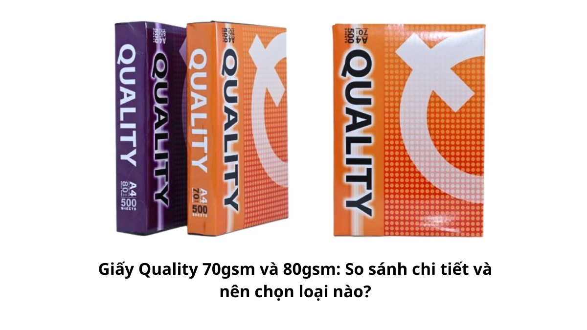 Hai ram giấy in văn phòng đặt cạnh nhau để thực hiện so sánh giấy Quality 70gsm và 80gsm về bao bì và kích thước bên ngoài.