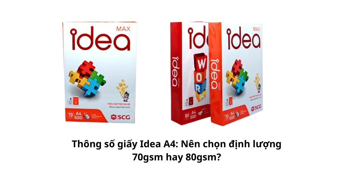 Phân tích thông số giấy Idea A4: Nên chọn định lượng 70gsm hay 80gsm? So sánh chi tiết độ dày, khả năng in 2 mặt để tối ưu chi phí văn phòng tại PT Phúc Thịnh.