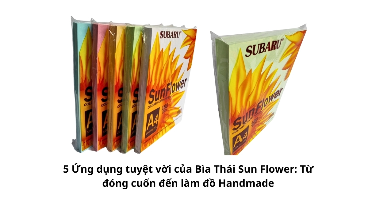 Infographic tổng hợp các màu sắc rực rỡ giúp bạn thực hiện 5 Ứng dụng tuyệt vời của Bìa Thái Sun Flower: Từ đóng cuốn đến làm đồ Handmade một cách dễ dàng.