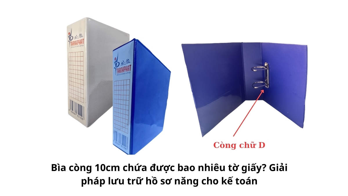 Chồng hồ sơ dày được kẹp gọn gàng trong bìa còng 10cm chứng minh khả năng chứa được 700 đến 800 tờ giấy A4 định lượng tiêu chuẩn.