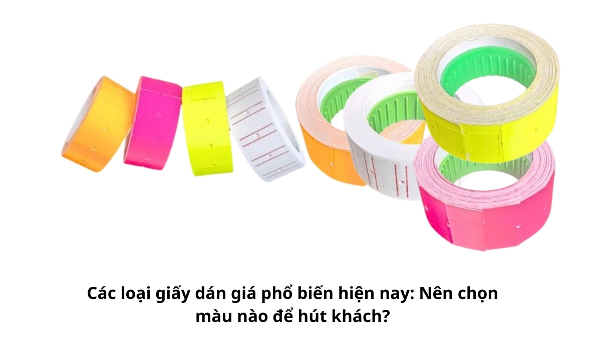 Bộ sưu tập các cuộn giấy dán giá nhiều màu sắc và kích thước khác nhau được xếp gọn gàng, đại diện cho các dòng sản phẩm phổ biến trên thị trường.