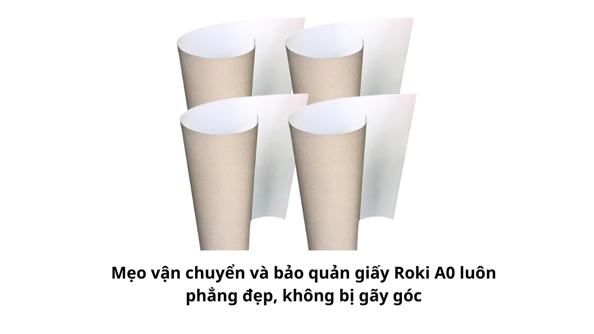 Hướng dẫn cuộn tròn giấy Roki A0 với đường kính lớn và cố định nhẹ nhàng bằng thun để giấy khi mở ra luôn phẳng đẹp, không để lại nếp gấp chết.