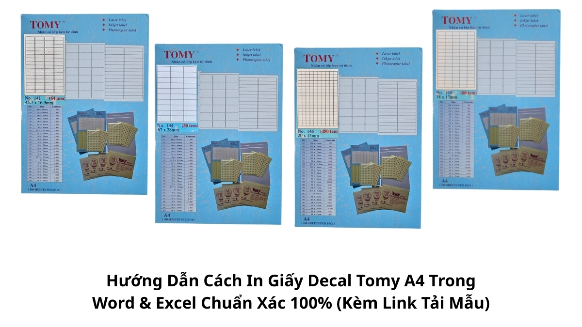 Hướng dẫn chi tiết cách in giấy decal Tomy A4 trên máy tính đảm bảo nội dung nằm đúng trong khung tem.