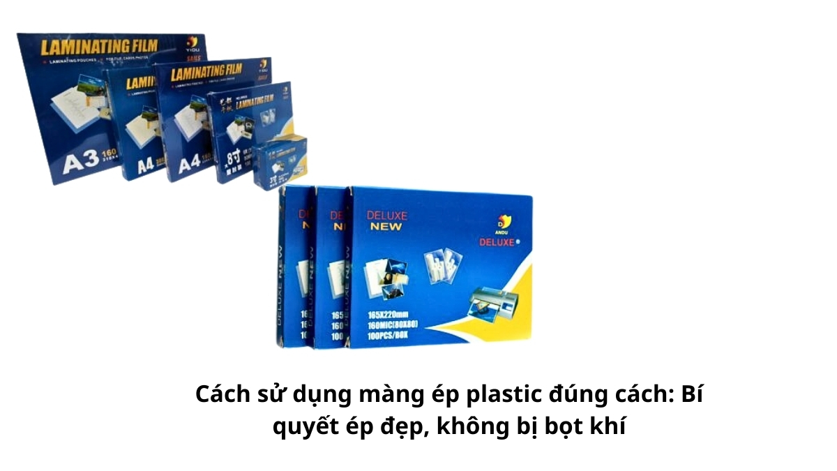 Đặt tài liệu ngay ngắn vào giữa hai lớp màng ép trước khi cho vào máy ép để đảm bảo không bị lệch mép.