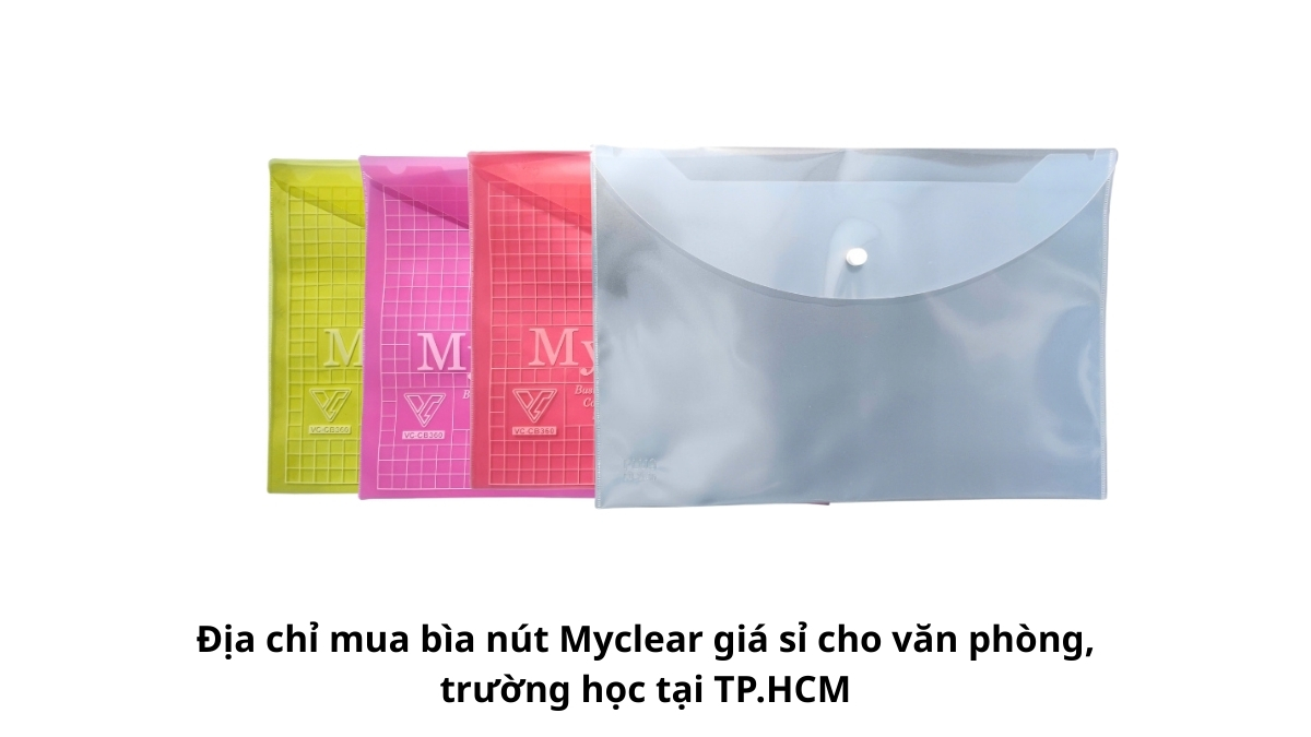 Phúc Thịnh là địa chỉ mua bìa nút Myclear giá sỉ cho văn phòng, trường học tại TP.HCM uy tín với kho hàng đa dạng kích thước.