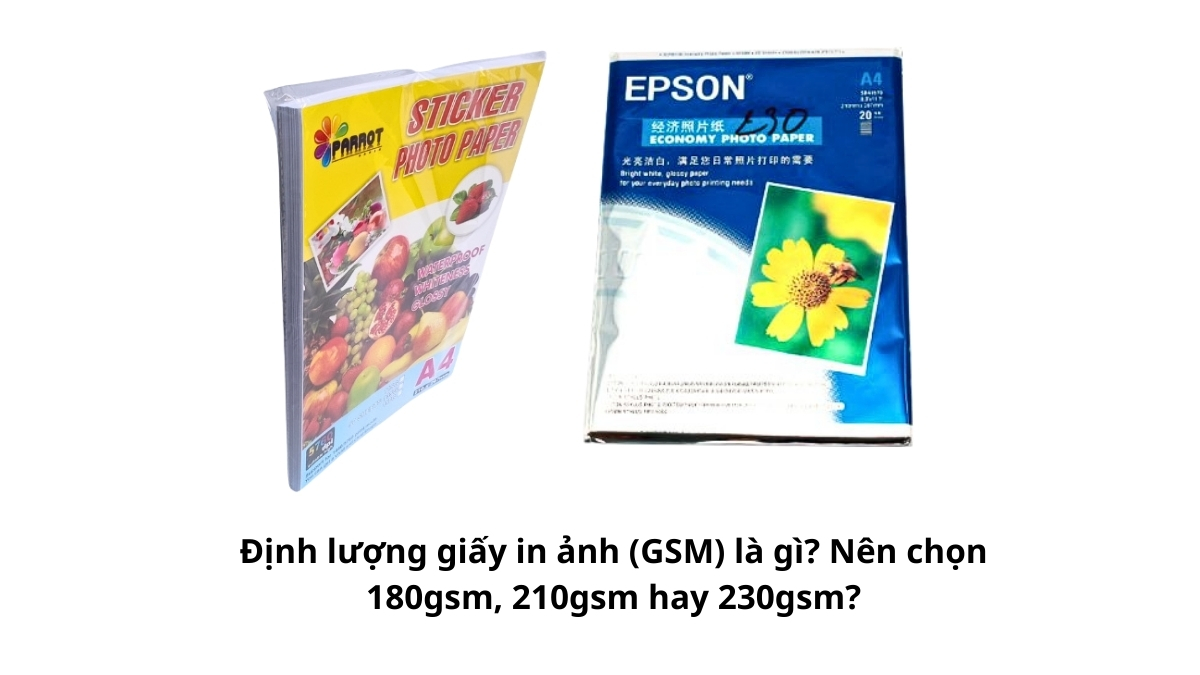 Biểu đồ minh họa khái niệm định lượng giấy in ảnh GSM và độ dày tương ứng của tờ giấy.