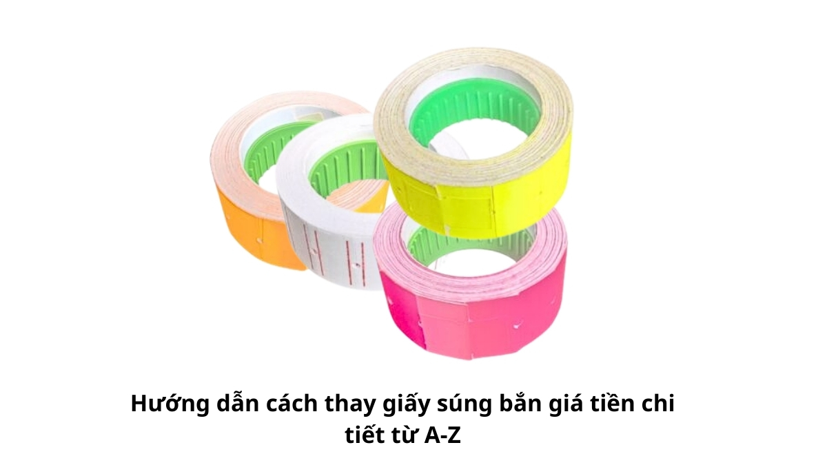 Các loại súng bắn giá tiền phổ biến và cuộn giấy in tem nhãn chuẩn bị cho quá trình thay thế.
