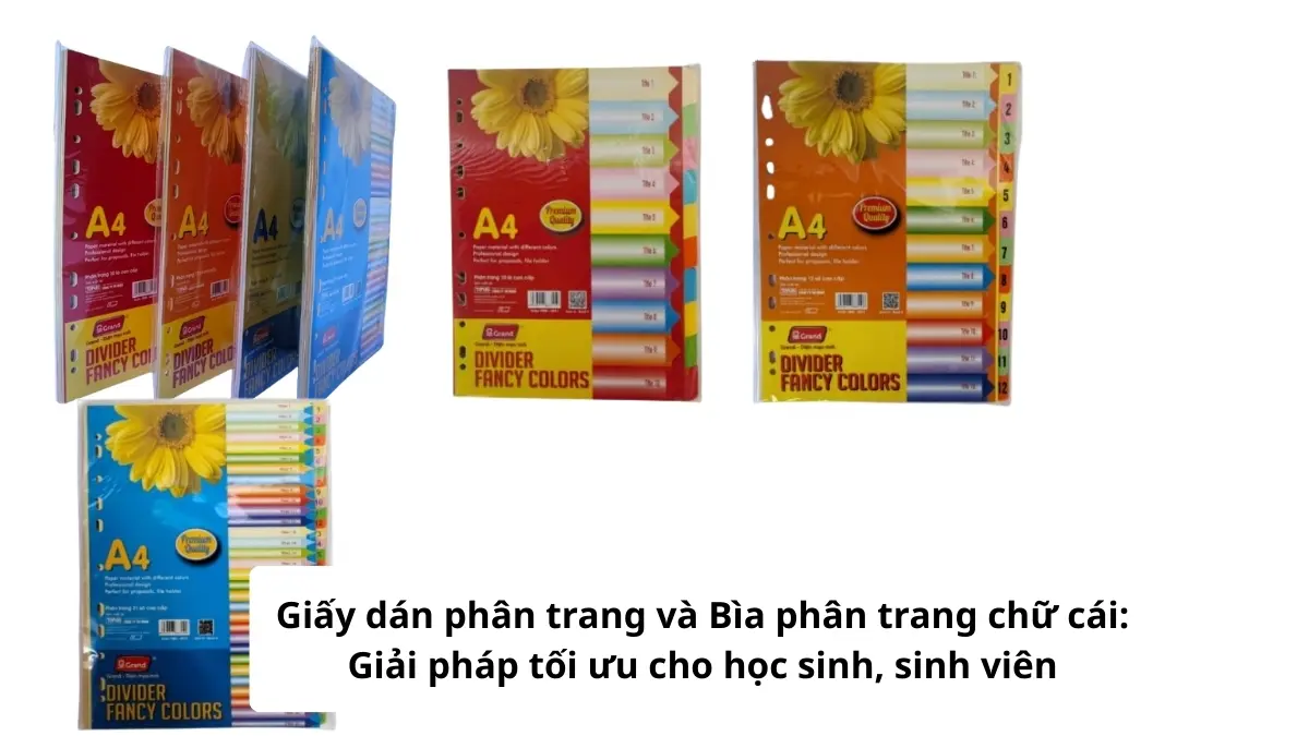 Bộ sản phẩm giấy dán phân trang và bìa phân trang chữ cái: Giải pháp tối ưu cho học sinh, sinh viên sắp xếp đề cương ôn thi.
