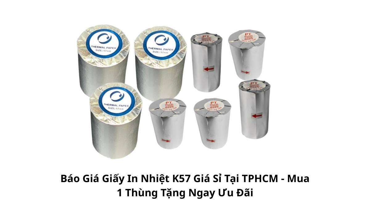 Kho hàng PT Phúc Thịnh với hàng trăm thùng giấy in nhiệt K57 xếp chồng lên nhau, sẵn sàng giao sỉ ngay trong ngày tại khu vực TPHCM.