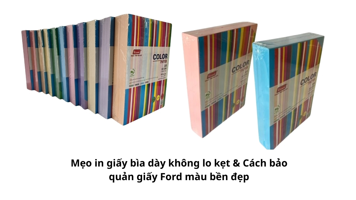 Hướng dẫn chọn chế độ "Heavy Paper" trong phần cài đặt máy in, một bước quan trọng để trục cuốn giấy hoạt động đúng lực với giấy bìa dày.