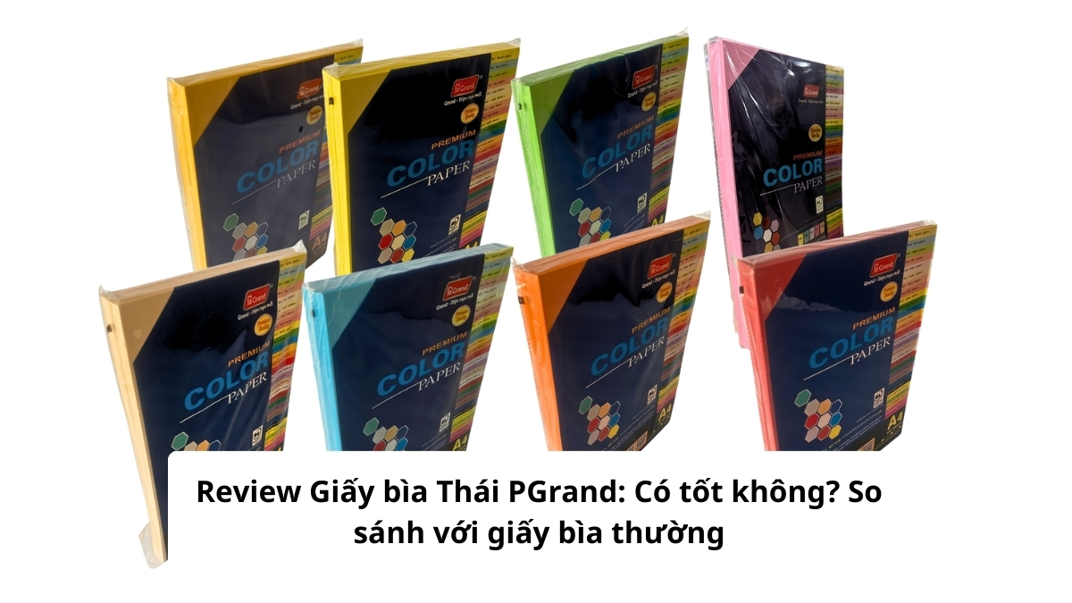 Tổng quan các tập giấy bìa Thái PGrand nhiều màu sắc được chuẩn bị để đánh giá chi tiết chất lượng.