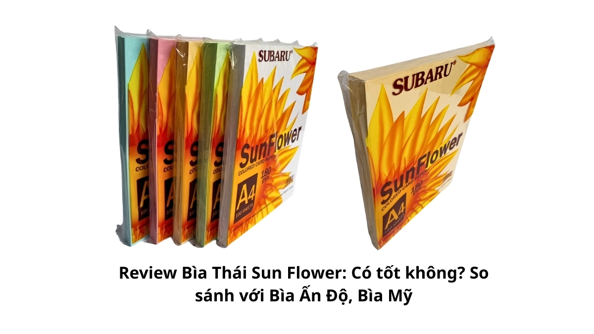 Ba loại bìa giấy được đặt cạnh nhau để thực hiện Review Bìa Thái Sun Flower: Có tốt không? So sánh với Bìa Ấn Độ, Bìa Mỹ về độ sáng và màu sắc.