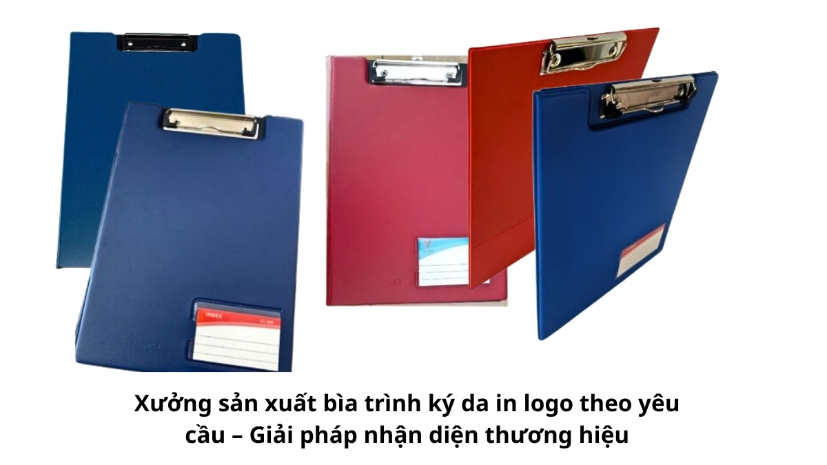 Xưởng sản xuất bìa trình ký da in logo theo yêu cầu với dây chuyền hiện đại giúp tăng tính chuyên nghiệp cho doanh nghiệp.