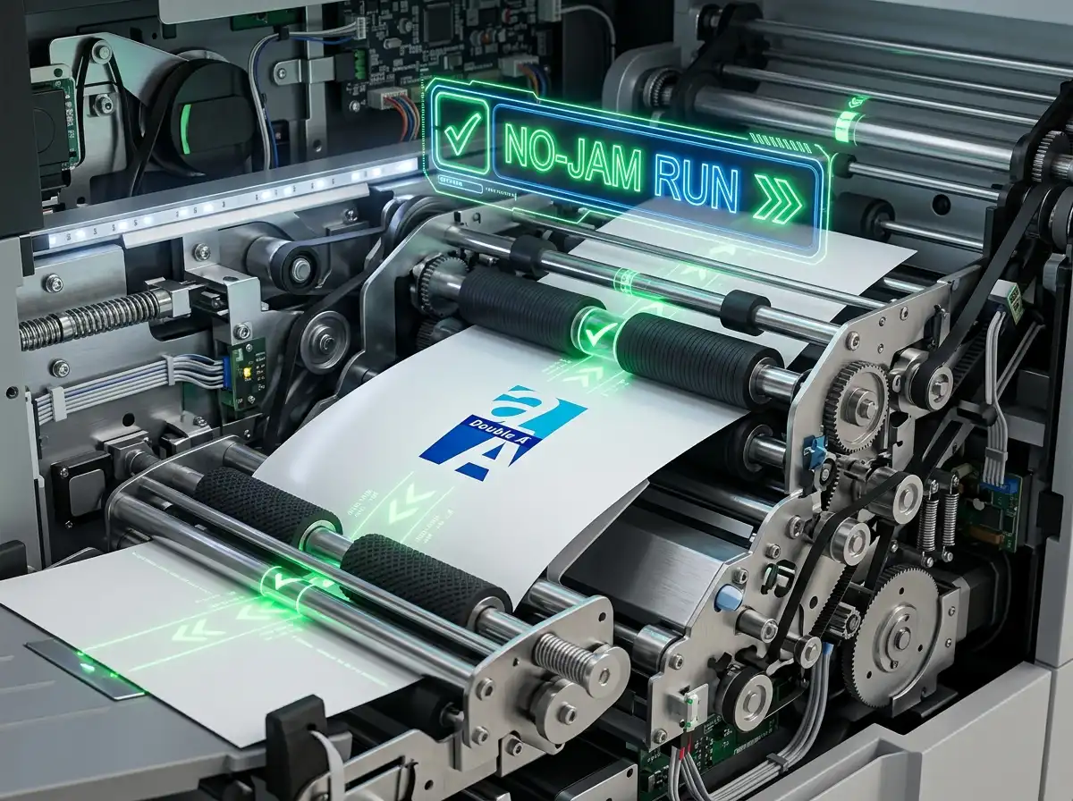 Cấu tạo bề mặt nhẵn mịn của giấy in nhờ Công Nghệ No Jam Run giấy Double A giúp máy in không bị kẹt.