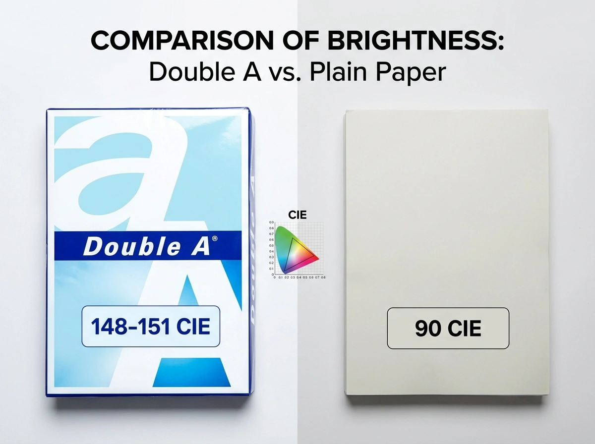 Cận cảnh tờ giấy in có Độ trắng sáng vượt trội giấy Double A (ISO 147-150%) giúp các dòng chữ và hình ảnh hiển thị rõ nét, tương phản cao.