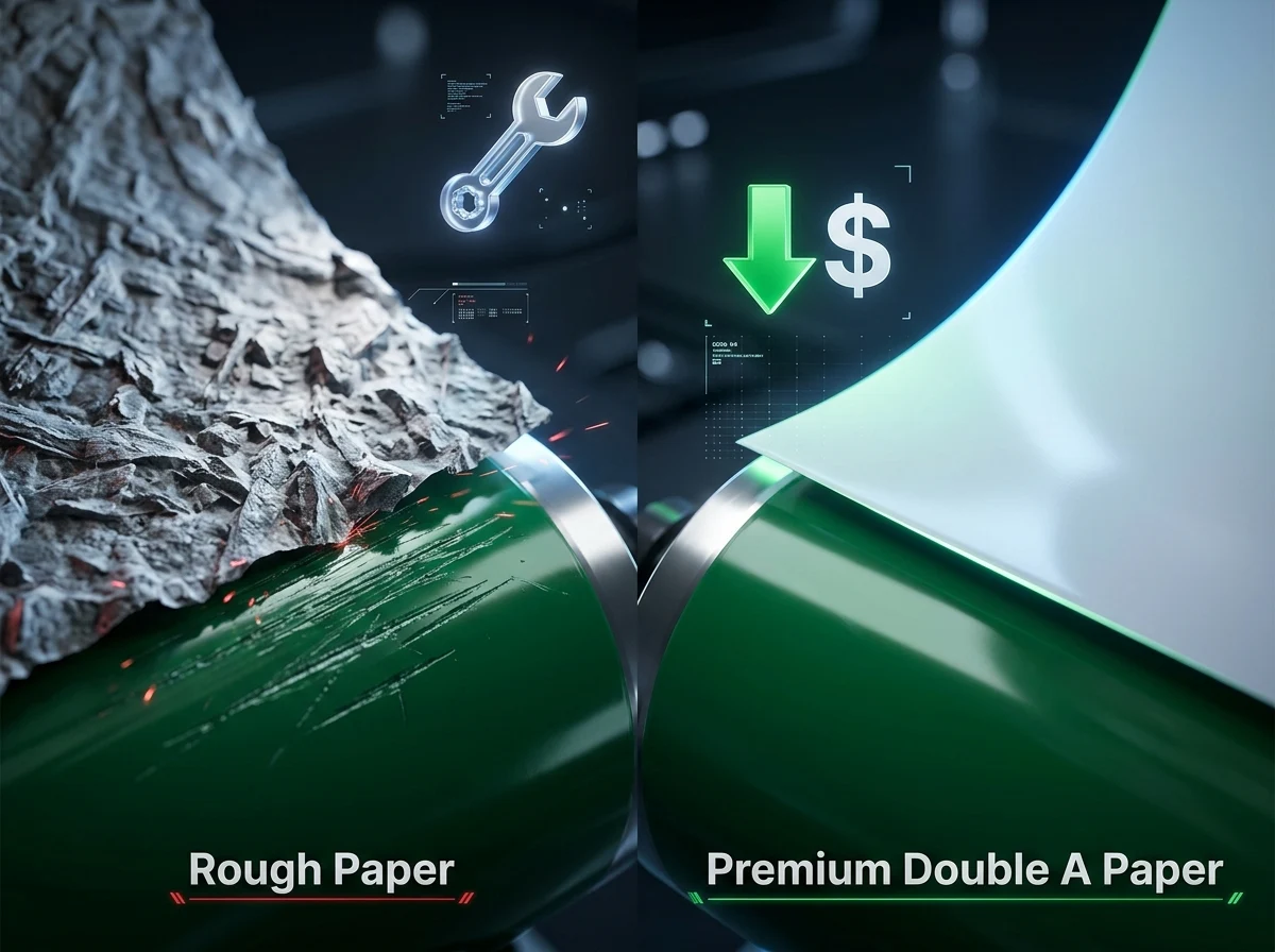 Cận cảnh cấu trúc giấy Double A Bề mặt nhẵn mịn - Bảo vệ đầu phun và trống mực giúp giảm thiểu ma sát khi tiếp xúc với linh kiện máy in.