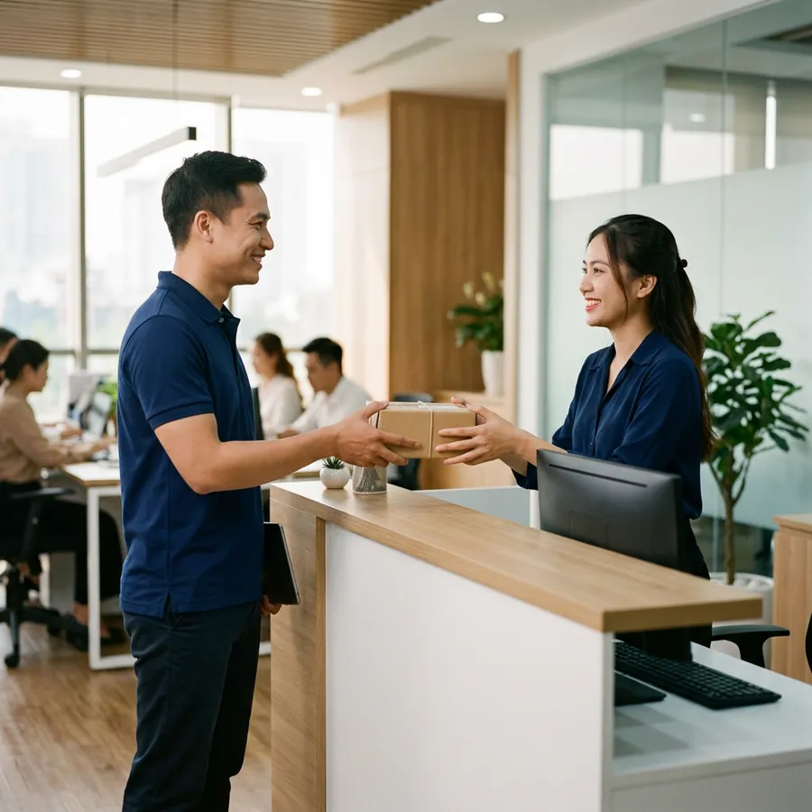 Nhân viên Phúc Thịnh giao nhận sản phẩm bảo hành tận văn phòng khách hàng