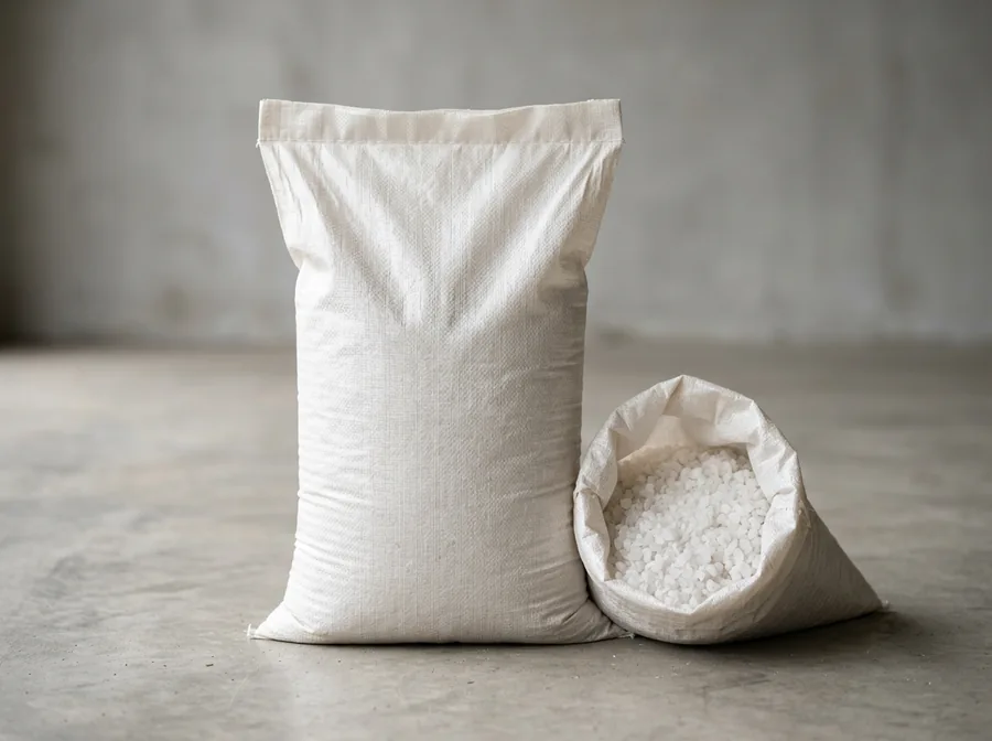 Bao muối hột 20 kg và hạt muối thô bên trong