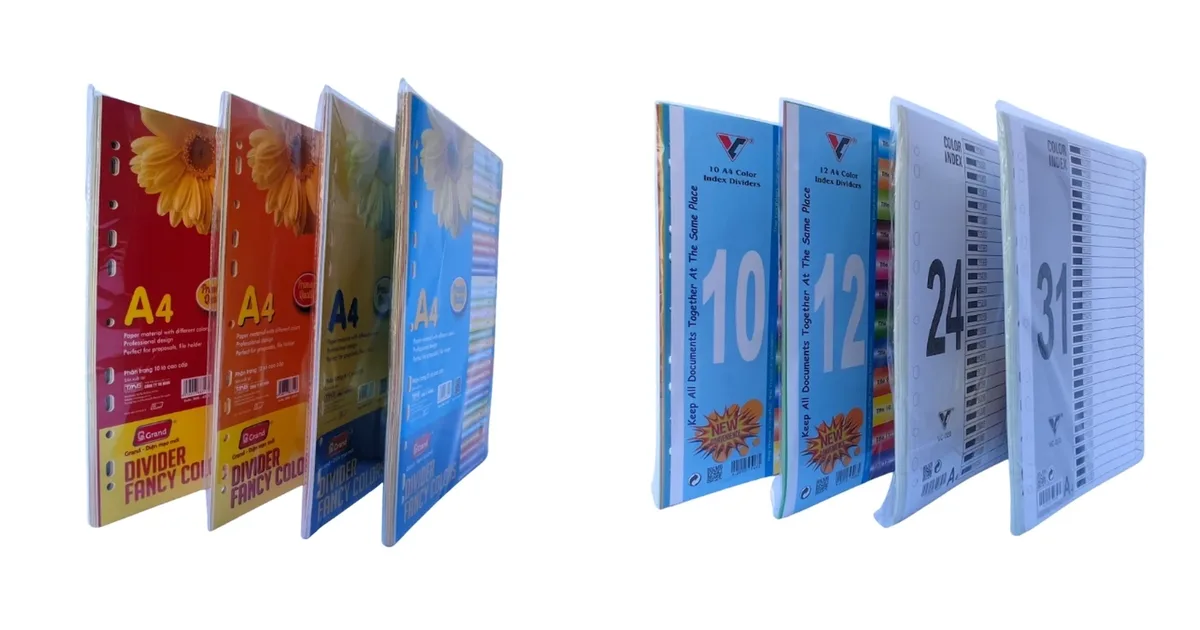 Bìa phân trang giấy Grand và bìa phân trang nhựa VC khổ A4 các loại